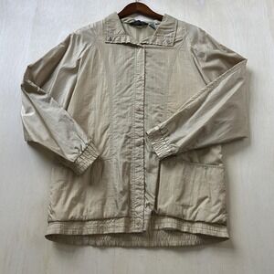Vintage Haband! Jacket Womens Medium Beige Nylon Lined Snap Front Windbreaker